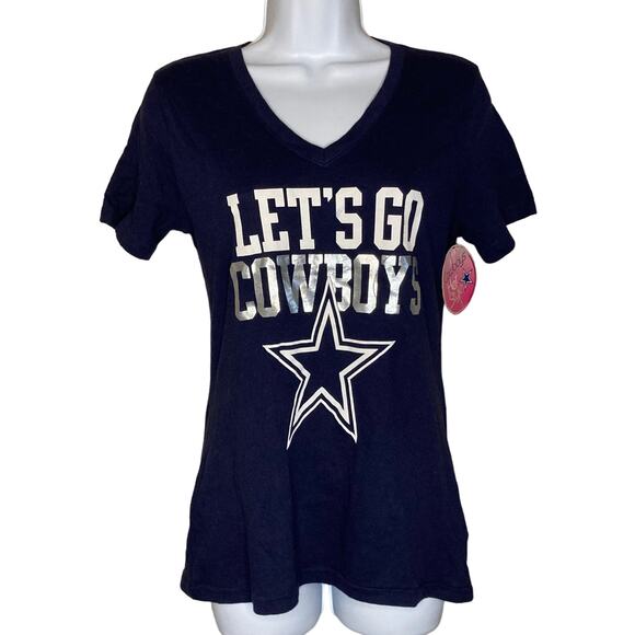 Women's Dallas Cowboys "Let's Go Cowboys" Short Sleeve Top Size Small NWT FLAW - Picture 1 of 14